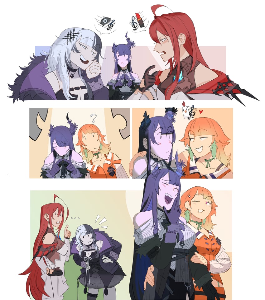 takanashi kiara, shiori novella, nerissa ravencroft, and elizabeth rose bloodflame (hololive and 1 more) drawn by vulpusraven