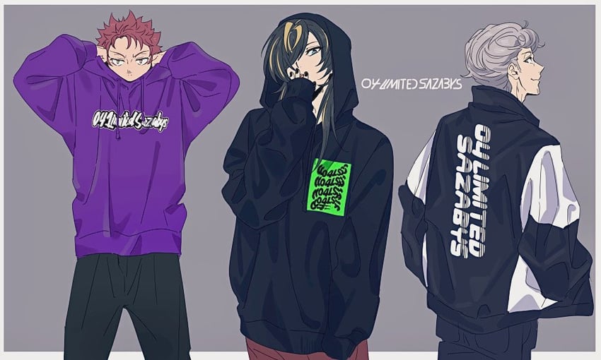 harai kuko, amaguni hitoya, and aimono jyushi (hypnosis mic) drawn by anarchy_ptck