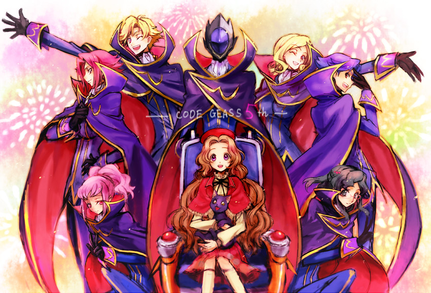 kouzuki kallen, nunnally vi britannia, anya alstreim, zero, milly ashford, and 4 more (code geass) drawn by c_(rahit)