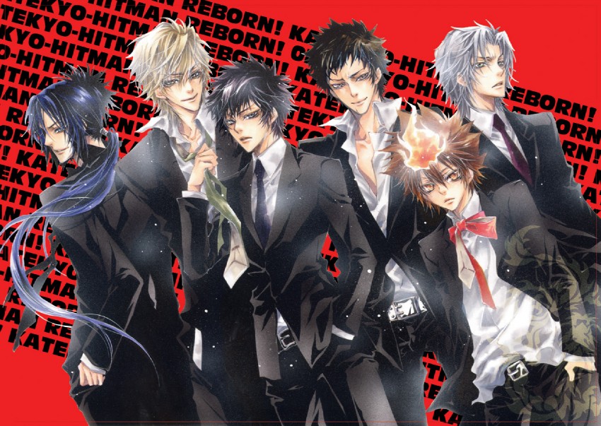 sawada tsunayoshi, rokudou mukuro, hibari kyouya, gokudera hayato, yamamoto takeshi, and 1 more (katekyo hitman reborn!) drawn by lee_sun_young