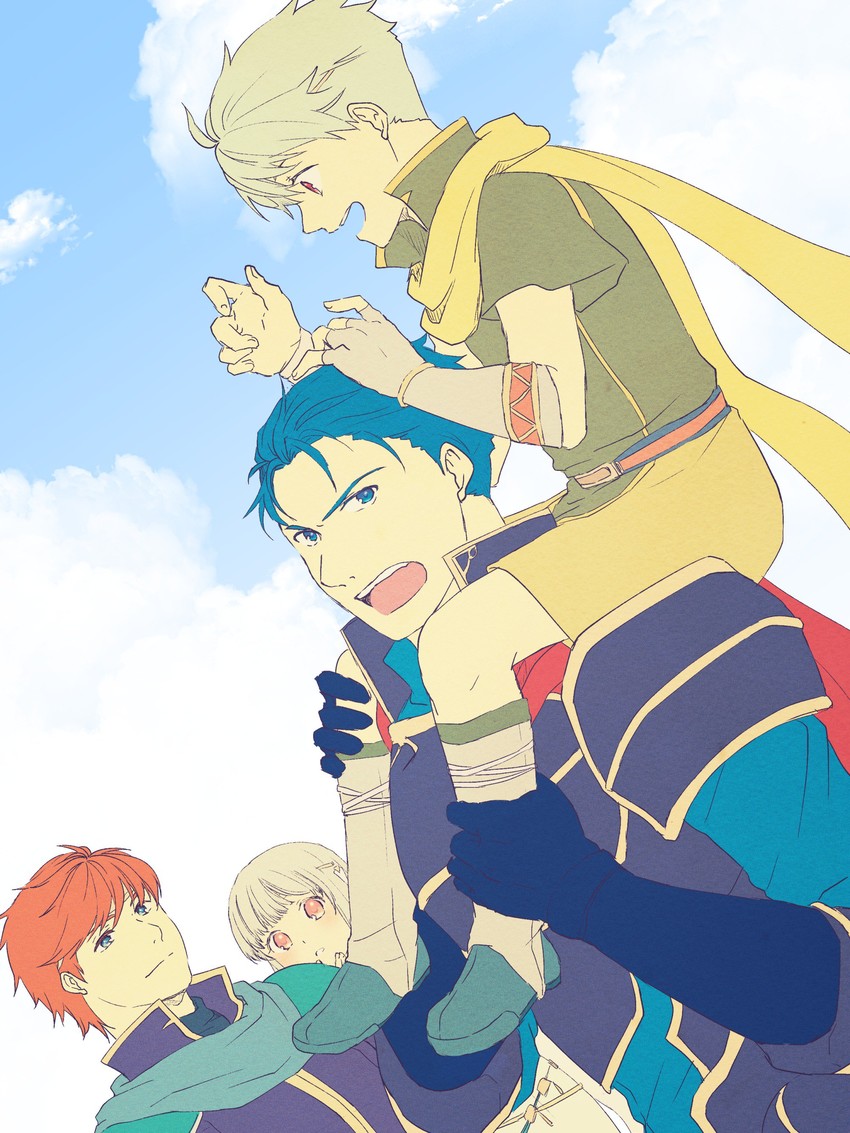 ninian, eliwood, hector, and nils (fire emblem and 1 more) drawn by nishimura_(shinchinagachi)