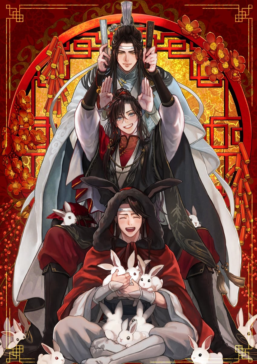 wei wuxian, lan wangji, and lan sizhui (modao zushi) drawn by ganen_cheese