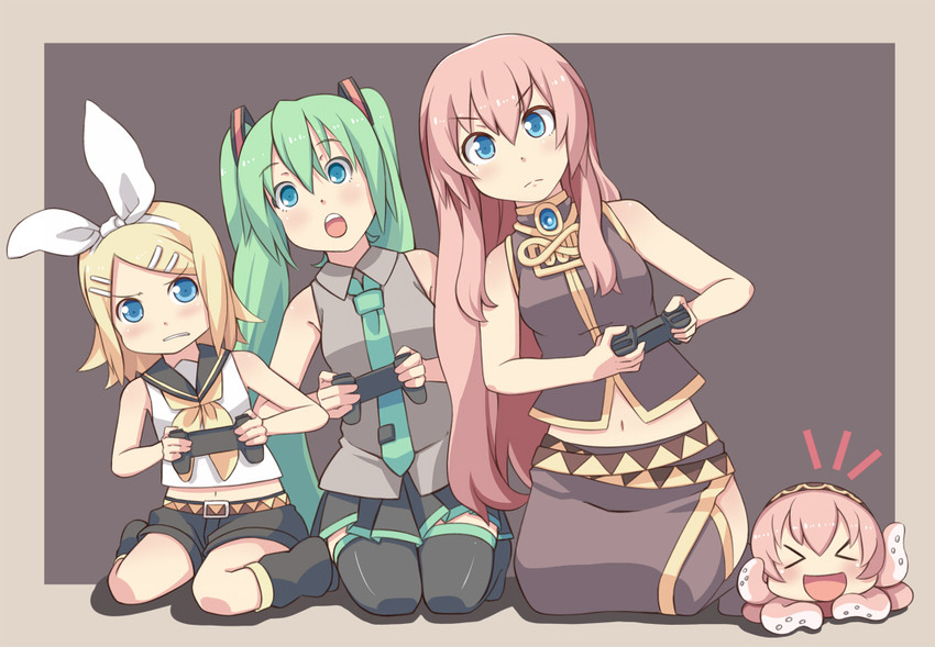 hatsune miku, kagamine rin, megurine luka, and takoluka (vocaloid) drawn by masuneko