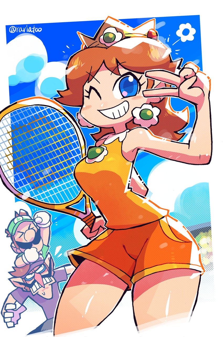 luigi, princess daisy, and waluigi (mario and 2 more) drawn by rariatto_(ganguri)
