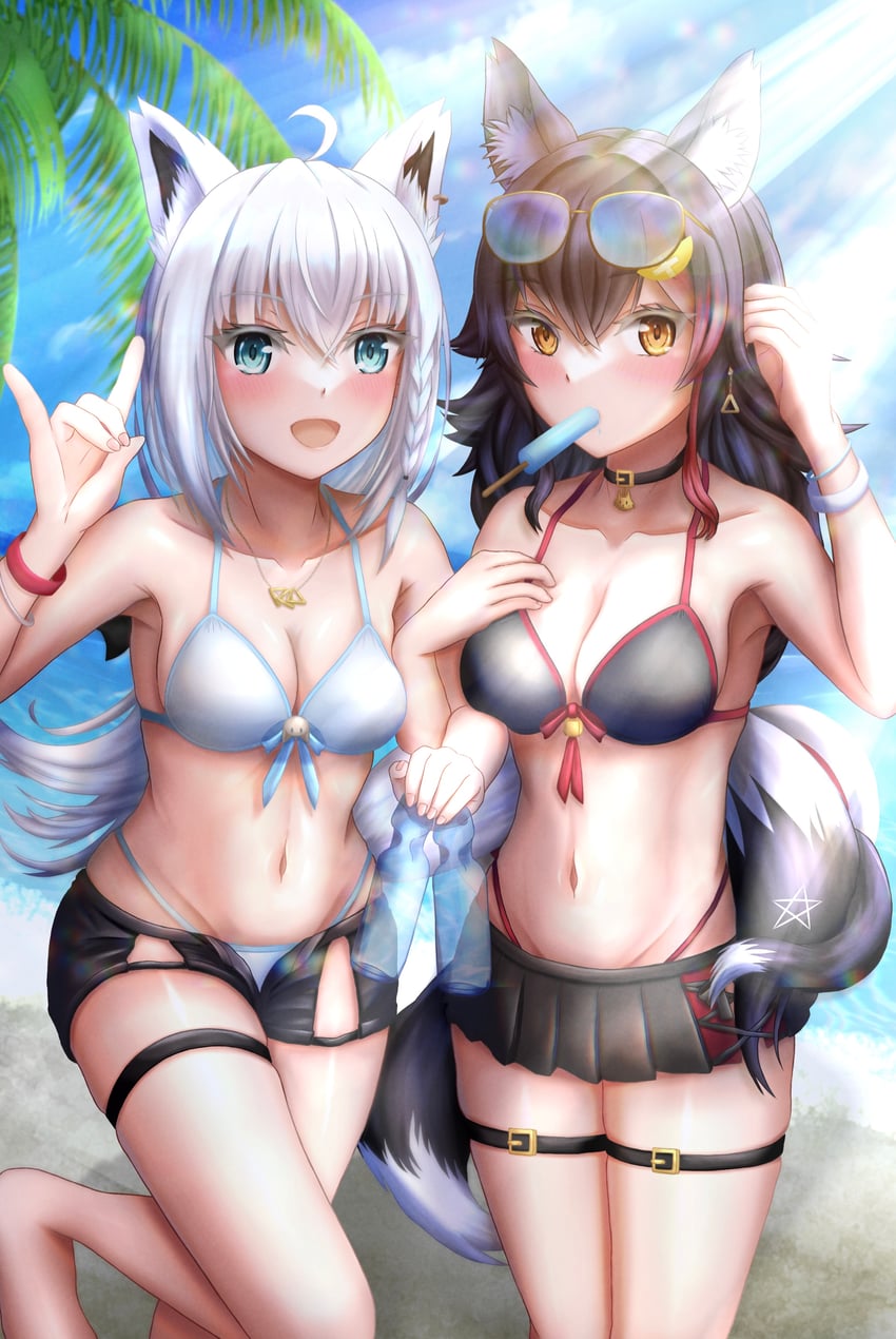 shirakami fubuki and ookami mio (hololive) drawn by user_mvzn4428