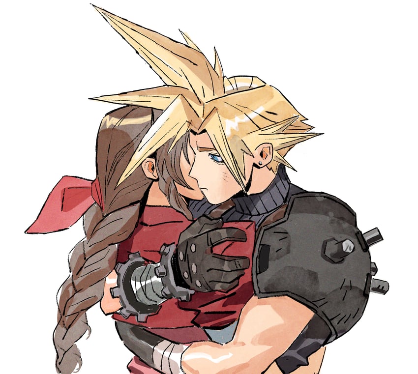 cloud strife and aerith gainsborough (final fantasy and 1 more) drawn by ami_thompson