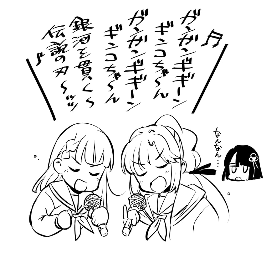 momose ginko, anyoji hime, and kachimachi kosuzu (love live! and 1 more) drawn by blackheart