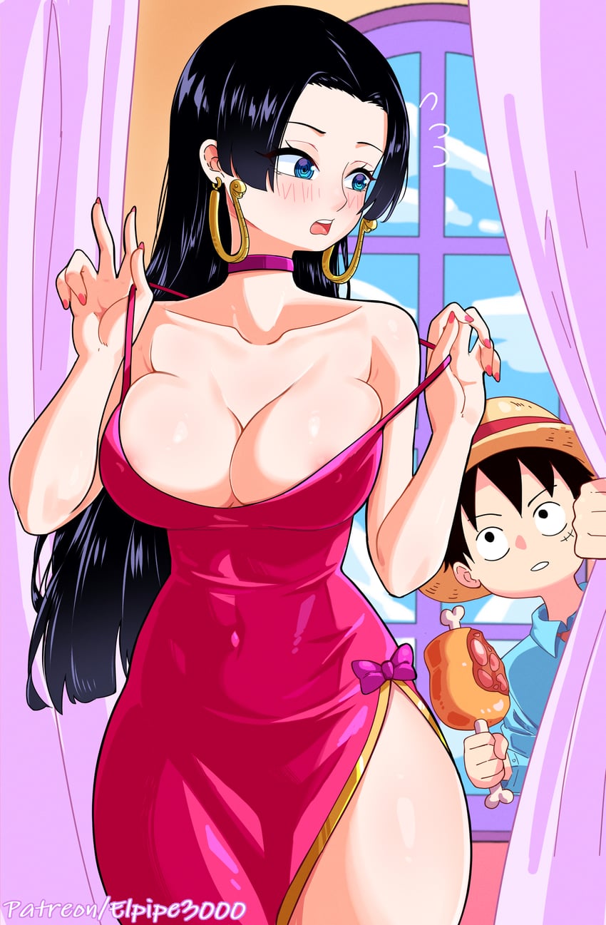 monkey d. luffy and boa hancock (one piece) drawn by elpipe_3000