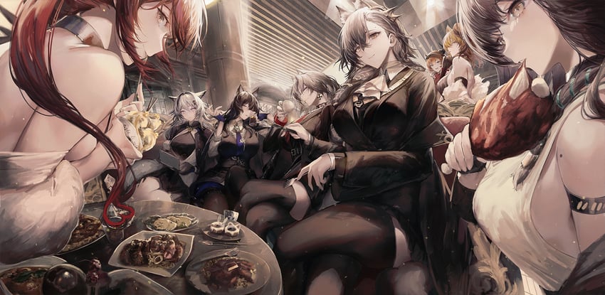 texas, lappland, texas the omertosa, penance, sora, and 3 more (arknights) drawn by solfi0211