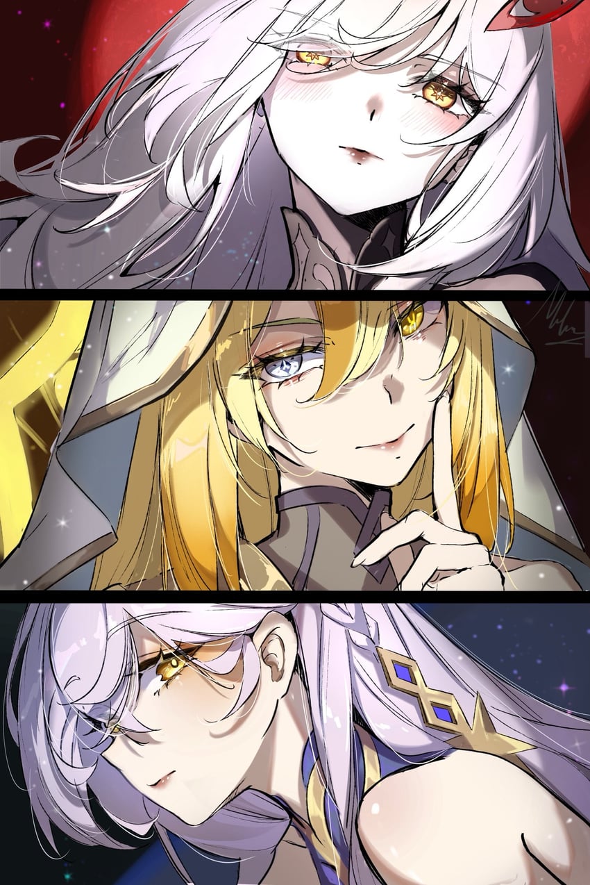 ronova, istaroth, and rhinedottir (genshin impact) drawn by mihan_(mihan_art)