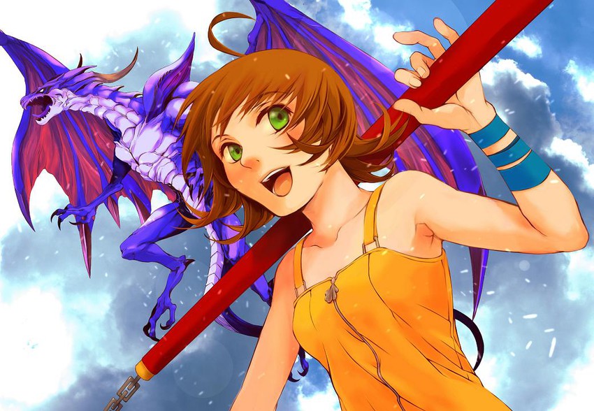 selphie tilmitt and bahamut (final fantasy and 1 more) drawn by d-maker