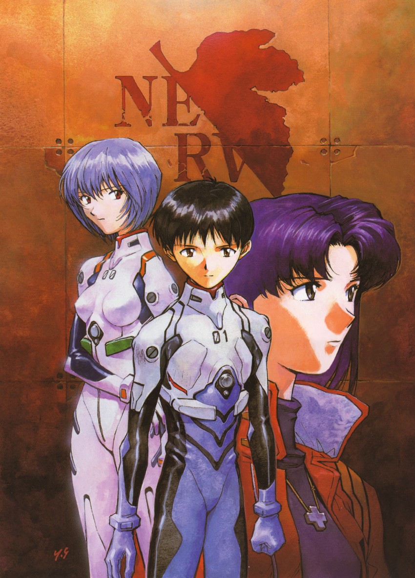 ayanami rei, ikari shinji, and katsuragi misato (neon genesis evangelion) drawn by sadamoto_yoshiyuki