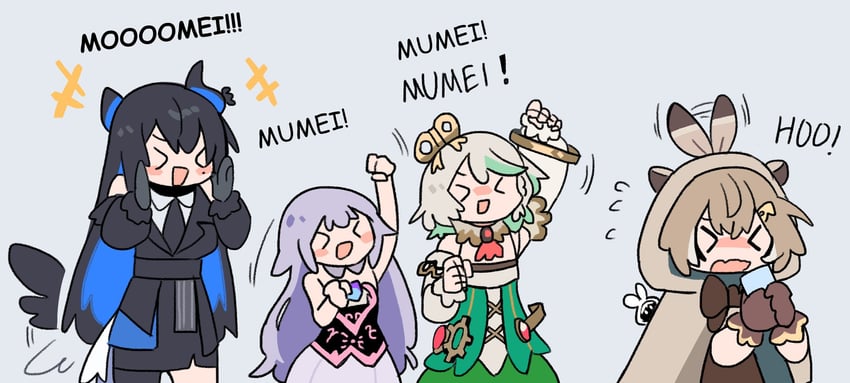 nanashi mumei, nerissa ravencroft, koseki bijou, and cecilia immergreen (hololive and 2 more) drawn by fongban_illust