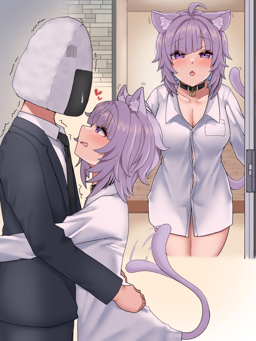 nekomata okayu and onigirya (hololive) drawn by bisuke_(isbsk_ekaki)