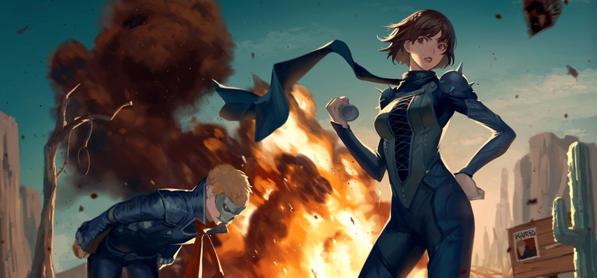 niijima makoto, sakamoto ryuuji, queen, and skull (persona and 2 more) drawn by phamoz