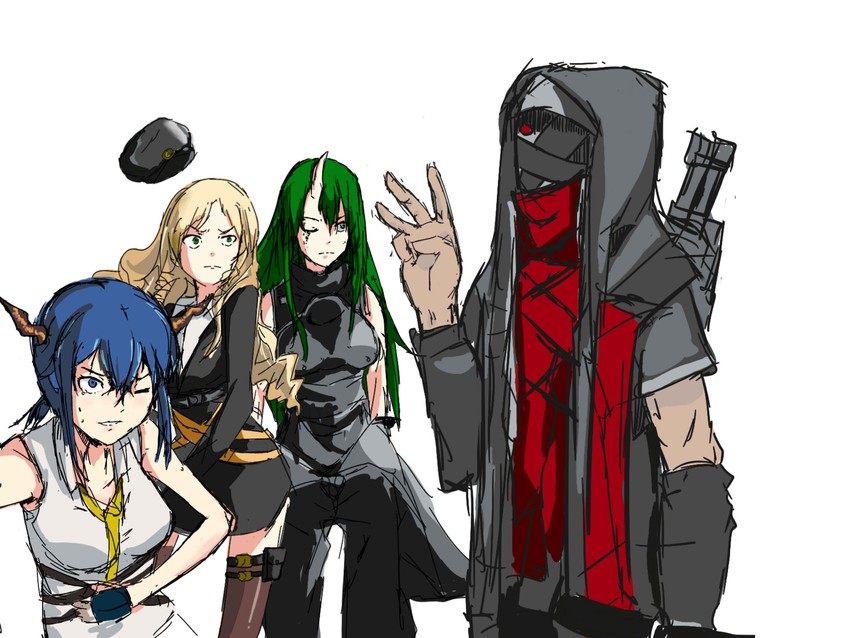 ch'en, hoshiguma, swire, and hateful avenger (arknights) drawn by heal52