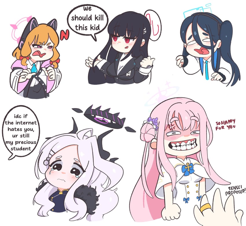 hina, mika, rio, aris, and momoi (blue archive) drawn by chigyudoomer