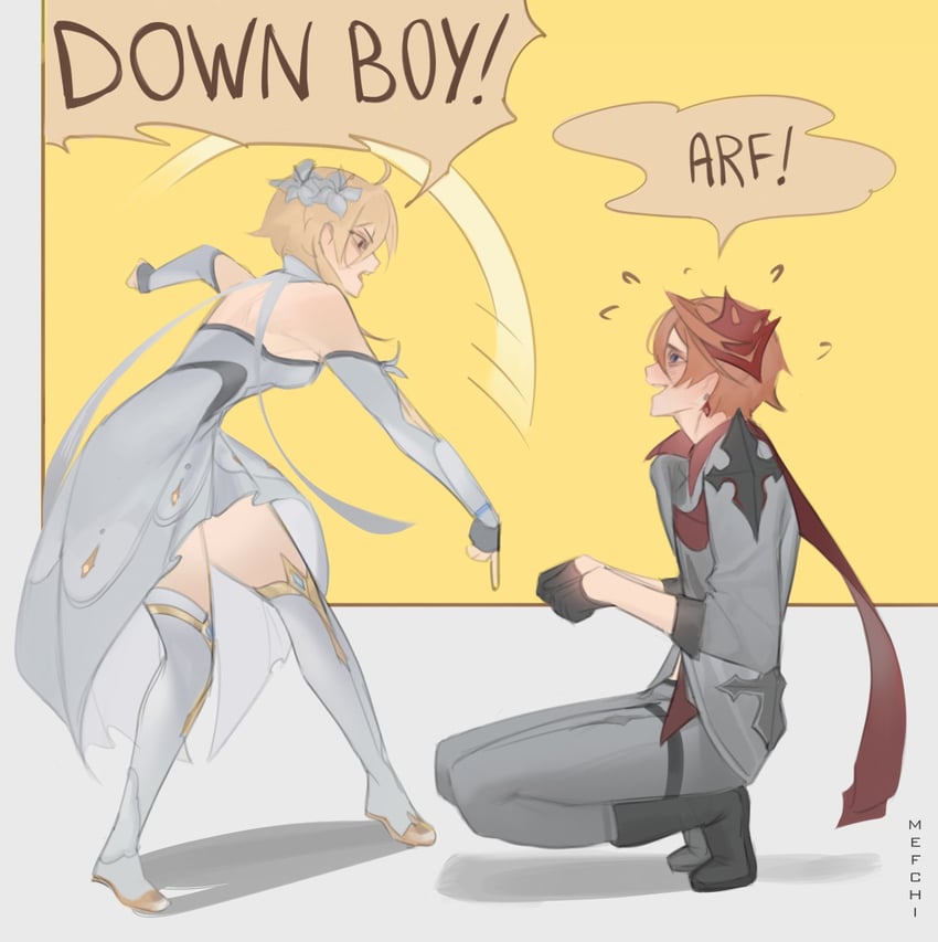 lumine and tartaglia (genshin impact) drawn by mef_chii