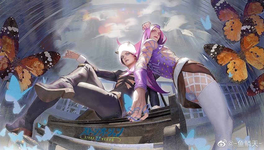 narciso anasui and weather report (jojo no kimyou na bouken and 1 more) drawn by yulin_tian
