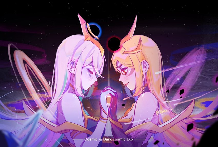 lux, dark cosmic lux, and cosmic lux (league of legends) drawn by ruan_chen_yue