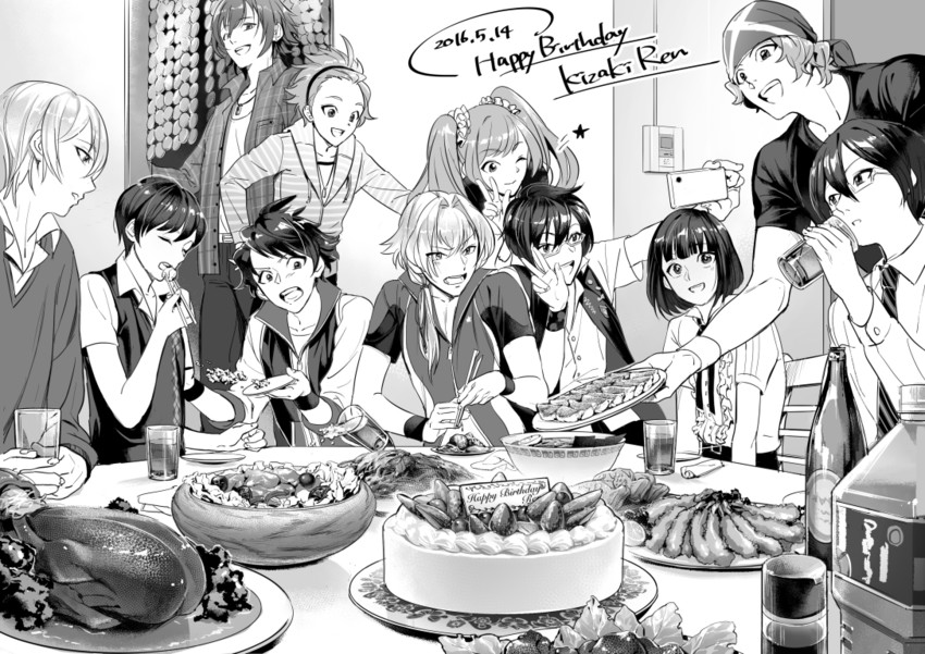 mizushima saki, amagase touma, mitarai shouta, kizaki ren, iseya shiki, and 6 more (idolmaster and 1 more) drawn by yutaka_(yukitanu)