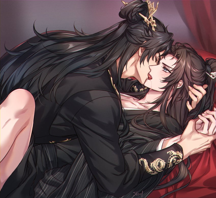 chu wanning, mo ran, and taxian-jun (erha he ta de bai mao shizun) drawn by zehel_az
