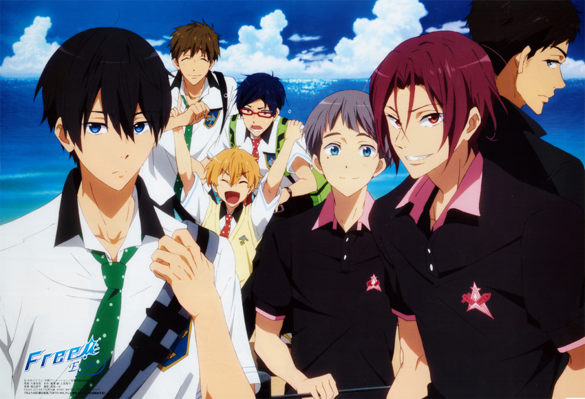 tachibana makoto, nanase haruka, matsuoka rin, hazuki nagisa, yamazaki sousuke, and 2 more (free!) drawn by ookura_kanae