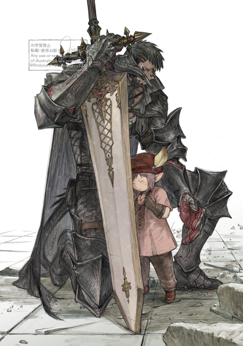 warrior of light, dark knight, and tataru taru (final fantasy and 1 more) drawn by natsu_(rodysanp)