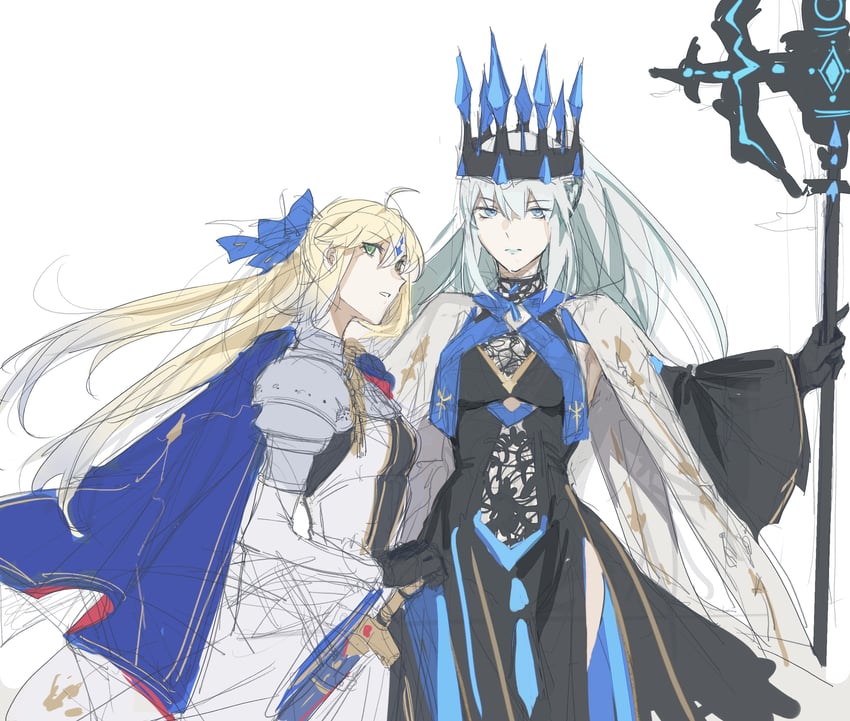 artoria pendragon, morgan le fay, and artoria caster (fate and 1 more) drawn by moxiayuji