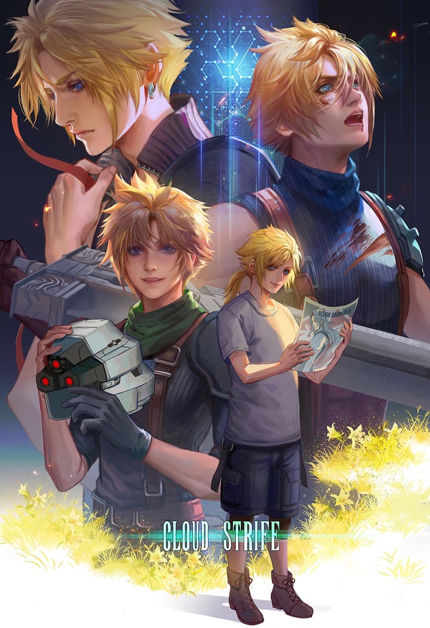 cloud strife (final fantasy and 3 more) drawn by fan_yang_(jiuge)