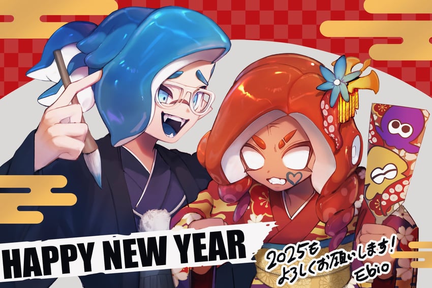 inkling player character, octoling player character, octoling girl, and inkling boy (splatoon) drawn by ebio(evi3_da)