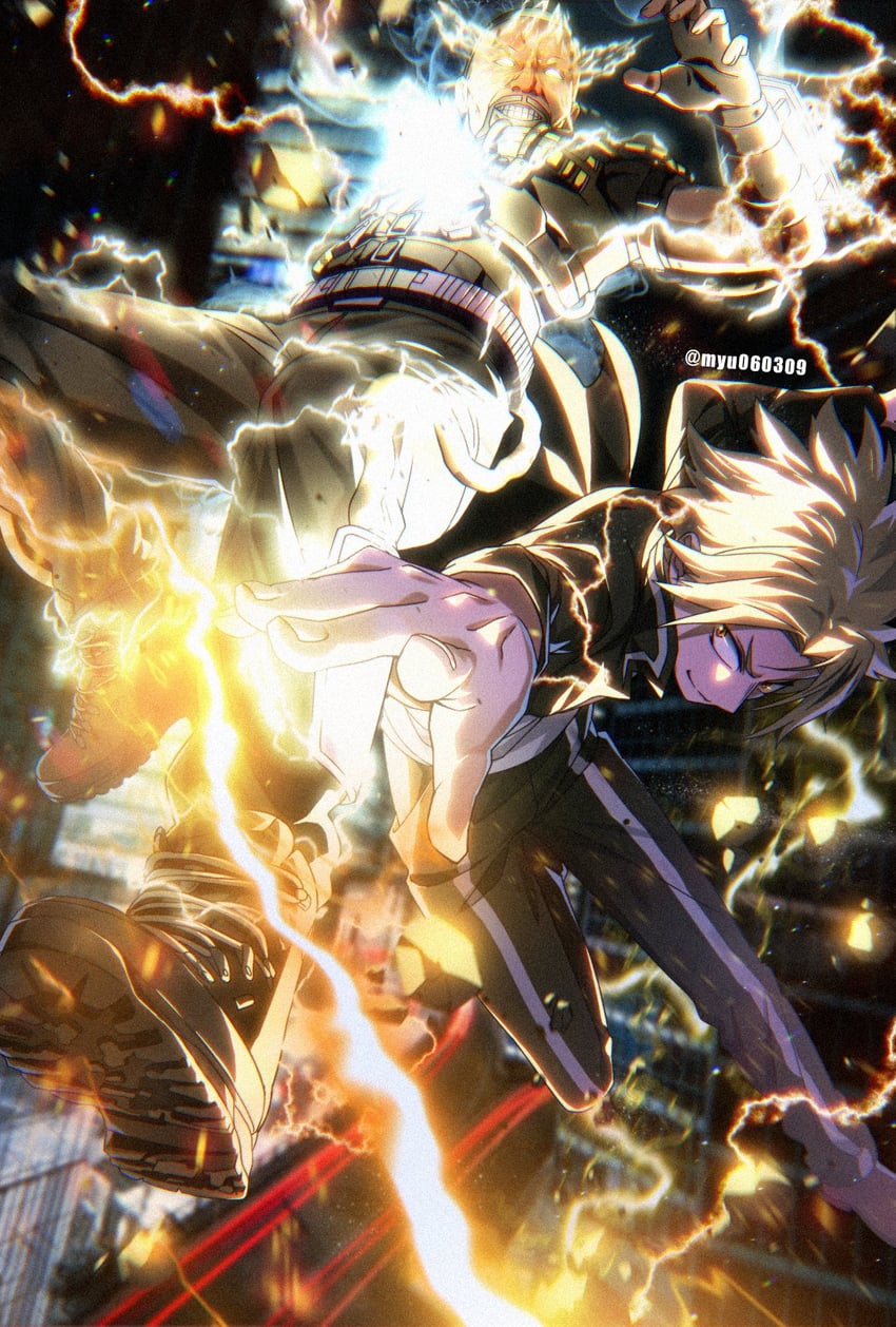 kaminari denki and electro (boku no hero academia and 4 more) drawn by myu060309