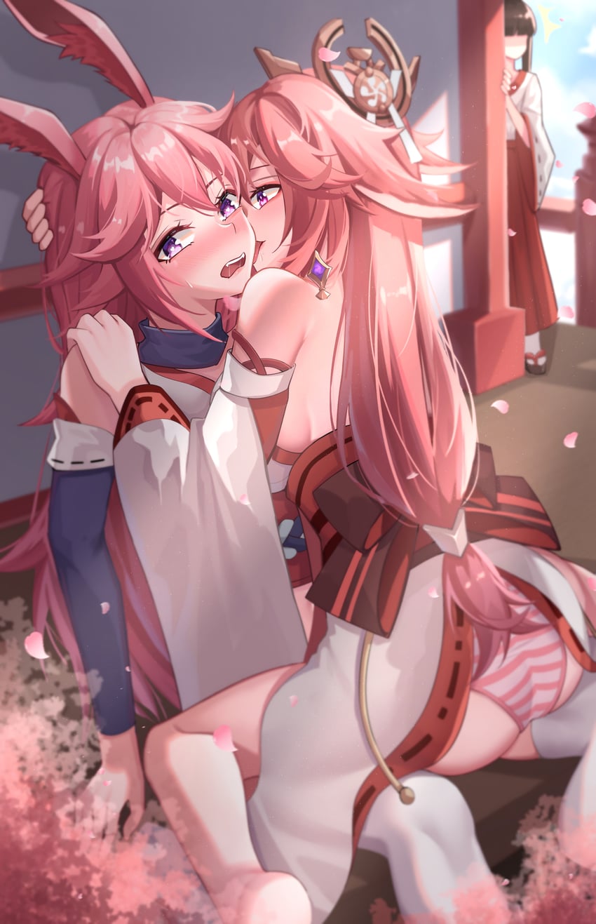 yae miko, yae sakura, and sakura ayane (genshin impact and 3 more) drawn by congyu
