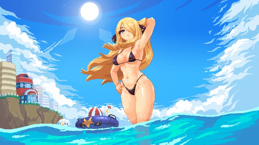 cynthia and garchomp (pokemon and 1 more) drawn by itzah