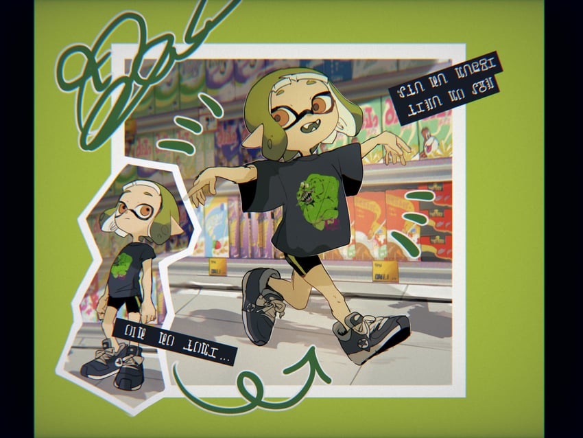 inkling player character and inkling girl (splatoon) drawn by ikemeru