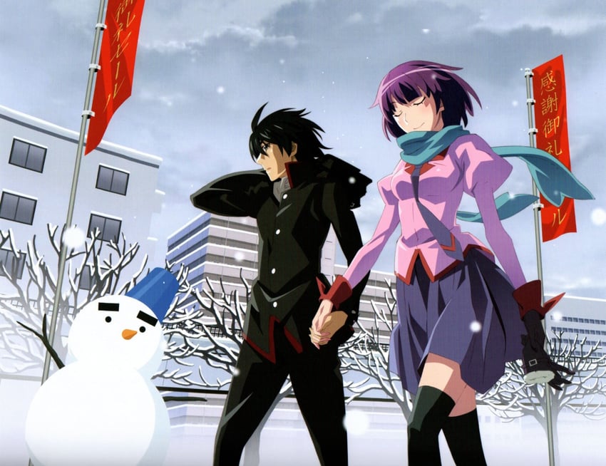 senjougahara hitagi and araragi koyomi (monogatari)