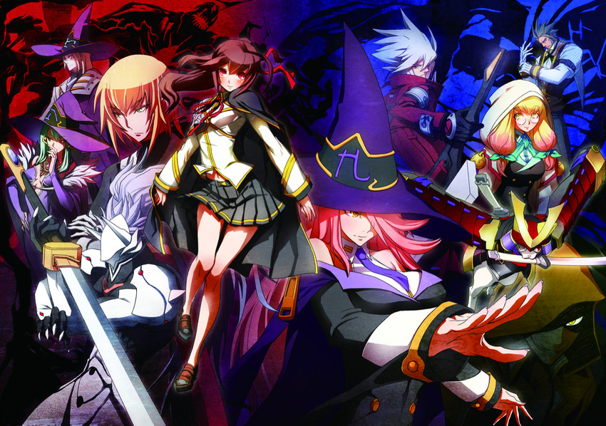 ragna the bloodedge, jin kisaragi, hakumen, konoe a. mercury, celica a. mercury, and 7 more (blazblue and 1 more) drawn by katou_yuuki