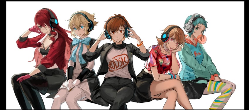 aigis, shiomi kotone, takeba yukari, kirijou mitsuru, and yamagishi fuuka (persona and 4 more) drawn by kopokur
