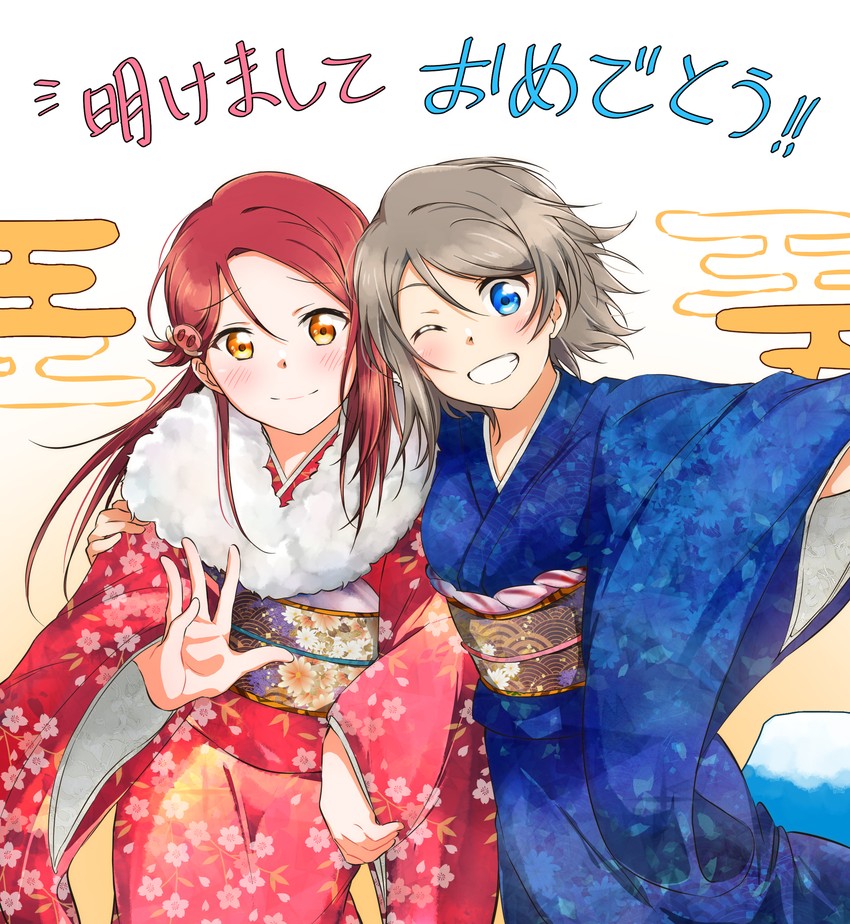 watanabe you and sakurauchi riko (love live! and 1 more) drawn by yuchi_(salmon-1000)