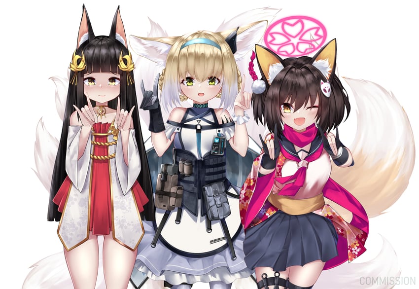 suzuran, izuna, and nagato (blue archive and 3 more) drawn by irkawaza