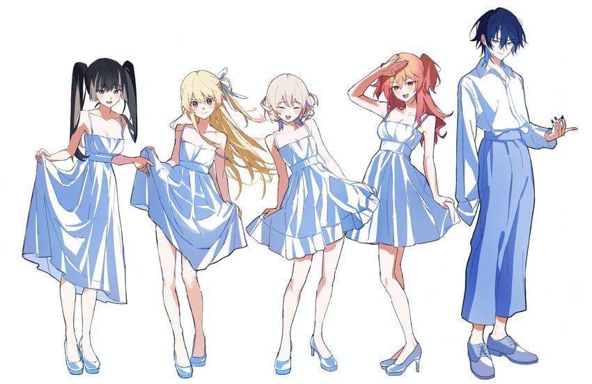 ichijou ririka, juufuutei raden, otonose kanade, hiodoshi ao, and todoroki hajime (hololive and 1 more) drawn by planetzer_0