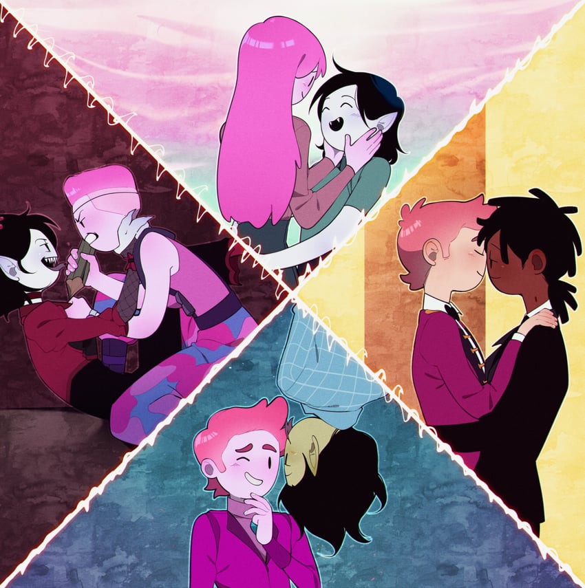 marceline abadeer, princess bonnibel bubblegum, marshall lee, prince bubba gumball, the star, and 2 more (adventure time and 1 more) drawn by omy-chan