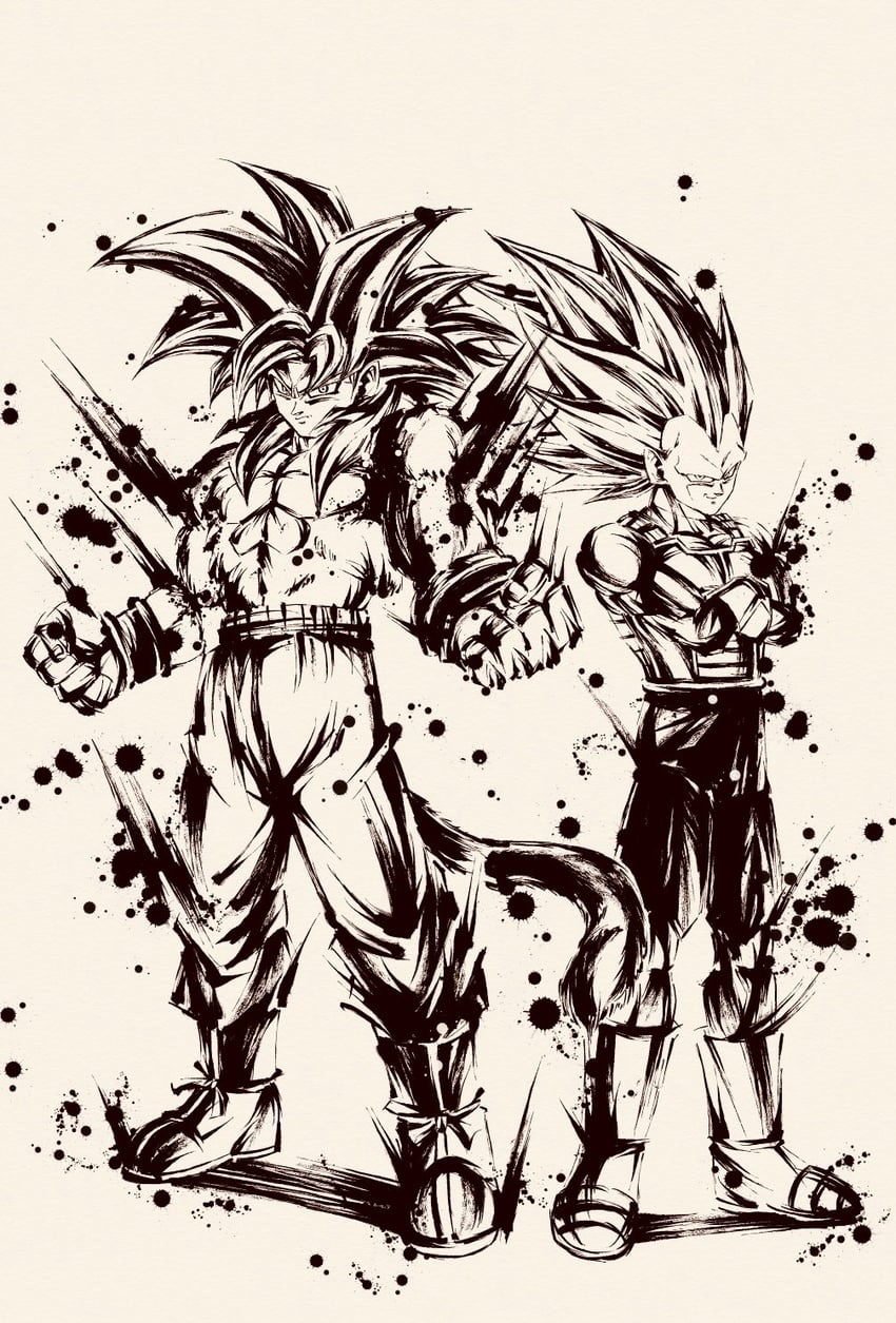 son goku and vegeta (dragon ball and 1 more) drawn by spmjg7