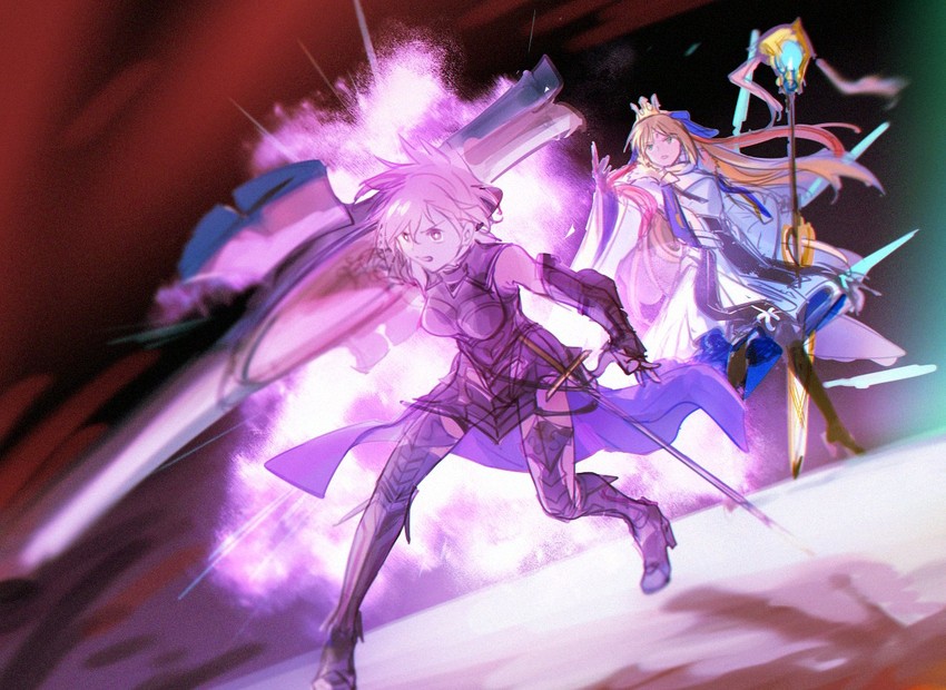 artoria pendragon, mash kyrielight, and artoria caster (fate and 1 more) drawn by aki_(neyuki41028)