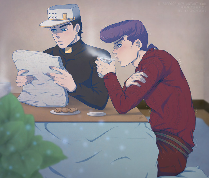 kujo jotaro and higashikata josuke (jojo no kimyou na bouken and 1 more) drawn by 7repose
