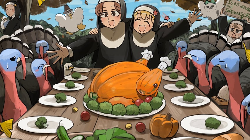 clumsy nun, froggy nun, hungry nun, and star nun (little nuns) drawn by diva_(hyxpk)