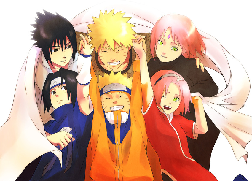 haruno sakura, uzumaki naruto, and uchiha sasuke (naruto) drawn by ban_(90x90)