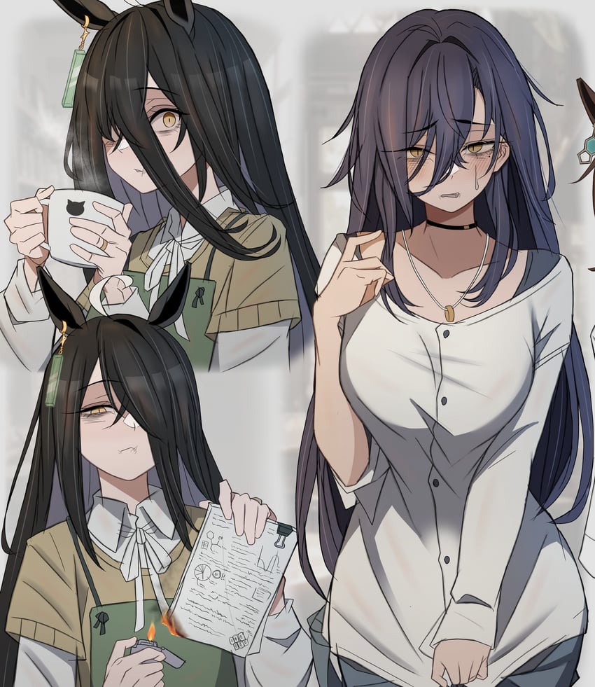 trainer, agnes tachyon, and manhattan cafe (umamusume) drawn by leogust