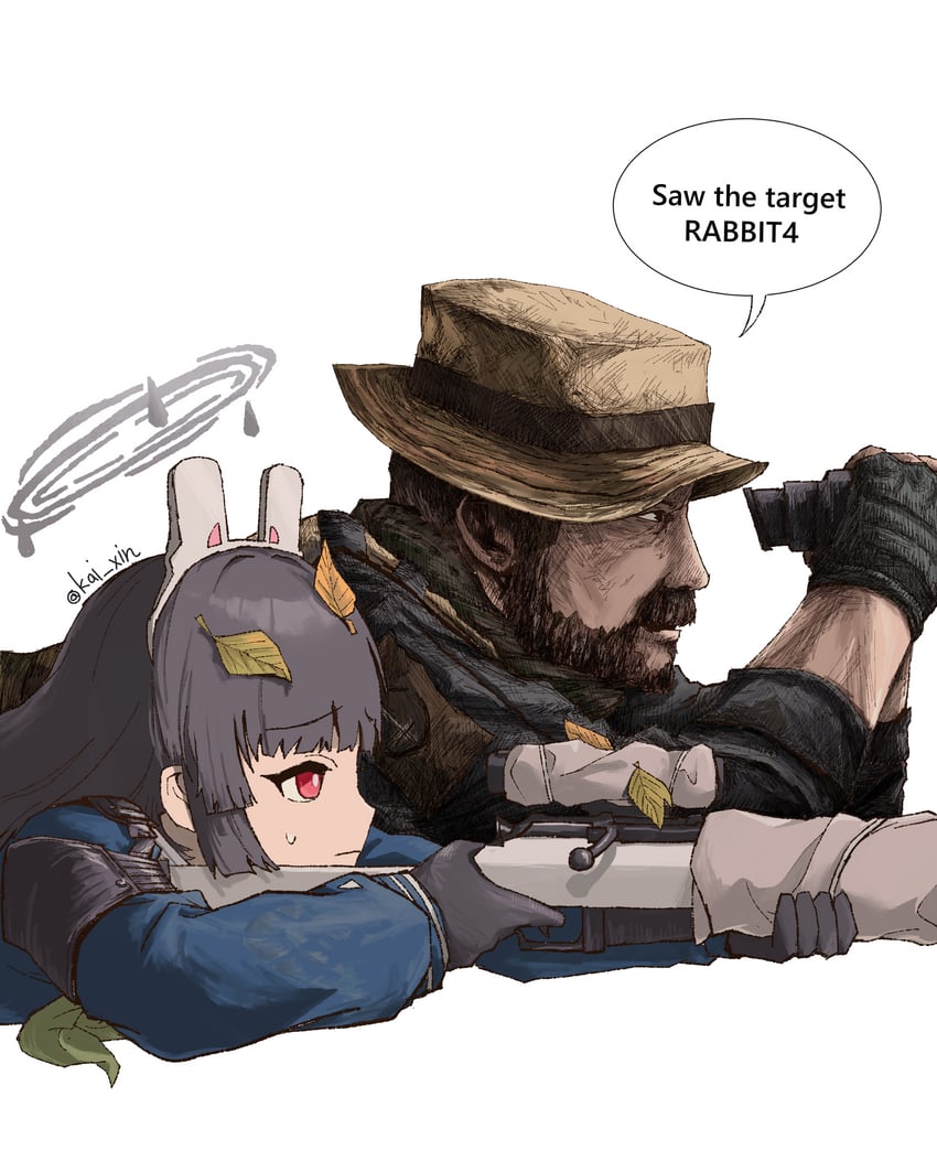 miyu and captain price (blue archive and 2 more) drawn by kai_xin