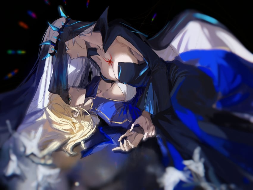 artoria pendragon, saber, and morgan le fay (fate and 2 more) drawn by moxiayuji